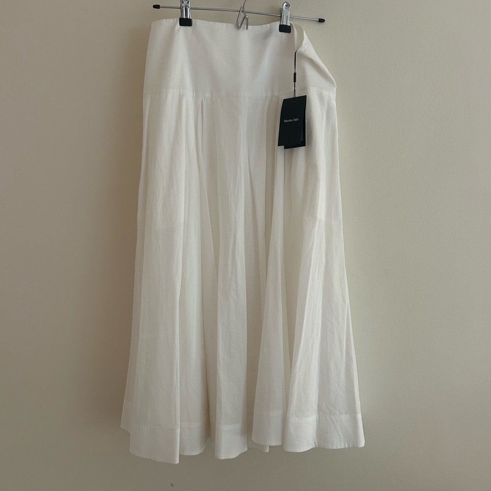 Massimo Dutti White Cotton Midi Skirt with Flounce